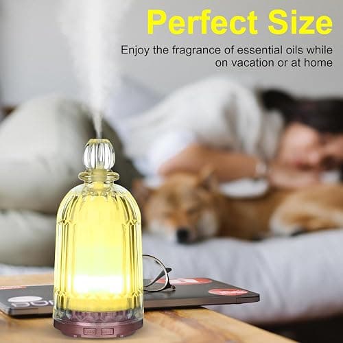 DOUDING 120ml Glass Essential Oil Diffuser, Ultrasonic Aroma Diffuser Glass Cover & Plastic Reservoir with Auto Shut-Off 7 Colors LED Lights for Home Office Bedroom(Bronze Base) - Bronze Base thumbnail 7