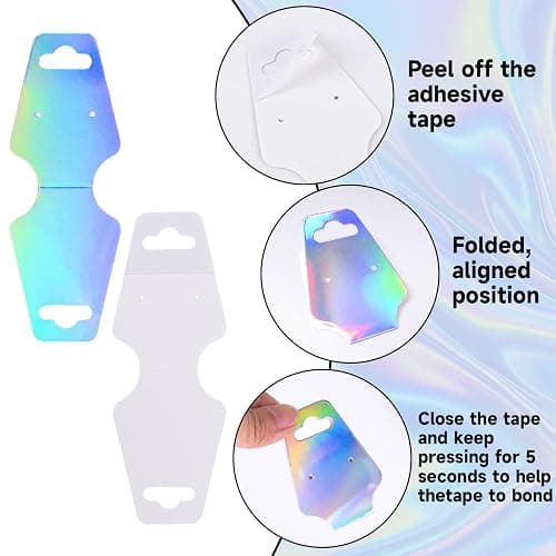 joycraft 100Pcs Bracelet Display Cards, 4.7x1.7Inch Self-Adhesive Necklace Display Cards, Earring Paper Holder Tags, Jewelry Packaging Tags for Jewelry Scrunchies Keychain,Laser thumbnail 4