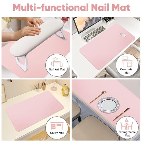 Subay Nail Art Table Mat, (MAT ONLY) Soft Microfiber PU Leather Nail Hand Rest for Nail Arm Rest Cushion, Foldable Nail Art Rest Pillow Manicure Pad Desk Mat - Pink thumbnail 7