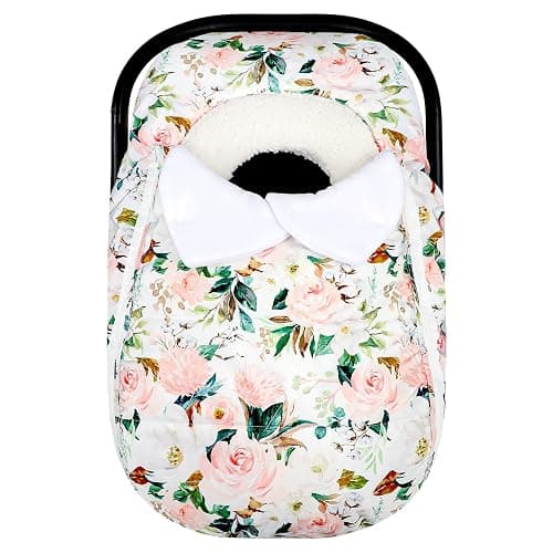 DILIMI Car Seat Covers for Babies, Winter Baby Car Seat Cover, Infant Car Seat Canopy for Girls Boys, Warm Windproof Carseat Canopy for Newborn, Pink Floral - Image 1