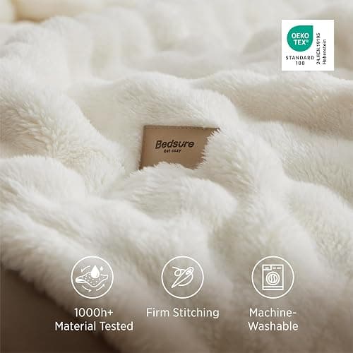 Bedsure Cloud Bubble Blanket, Soft Cozy Throw, Off White, 50"×60" | Lightweight Decorative, Fleece, Couch/Sofa/Bed, Soft, Cute, Gifts for Women, Room Decor thumbnail 6