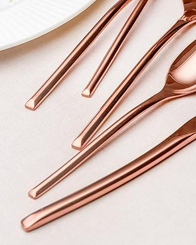 Lemeya 20-Piece Rose Gold Silverware Set for 4,Modern 18/10 Stainless Steel Flatware Set,Luxury Cutlery Set,Unique Utensils Set for Restaurant,Spoons and Forks Set,Mirror Polished,Dishwasher Safe thumbnail 5