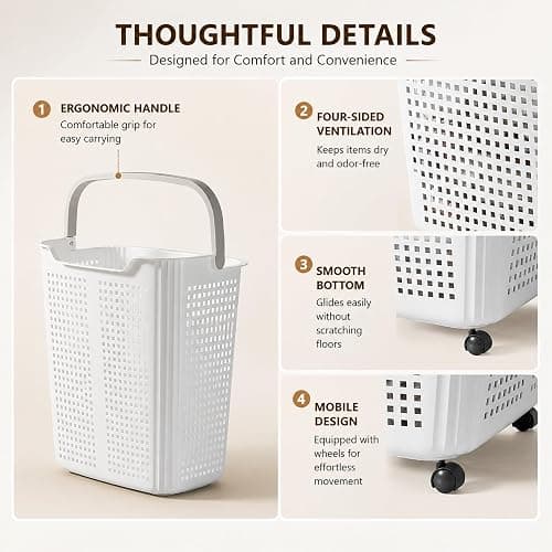 2PCS Rolling Laundry Basket with Wheels & Handle with Wheels thumbnail 6