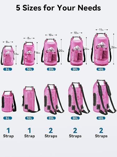 HEETA Dry Bag Waterproof for Women Men, 5L/10L/20L/30L/40L Roll Top Lightweight Dry Storage Bag Backpack with Phone Case for Travel Swimming Boating Kayaking Paddle Board Camping Beach Accessories thumbnail 2