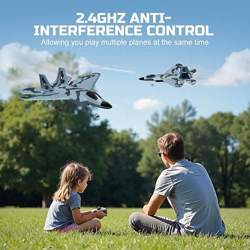 TOIBUS RC Plane, Remote Control Airplane, Drone for Kids and Beginners F-22 Glider Fighter Jet, Ready to Fly 2CH 2.4GHz Flying Toys with LED Lights, 2 Takeoff Modes, Auto Balance, 2 Batteries thumbnail 5