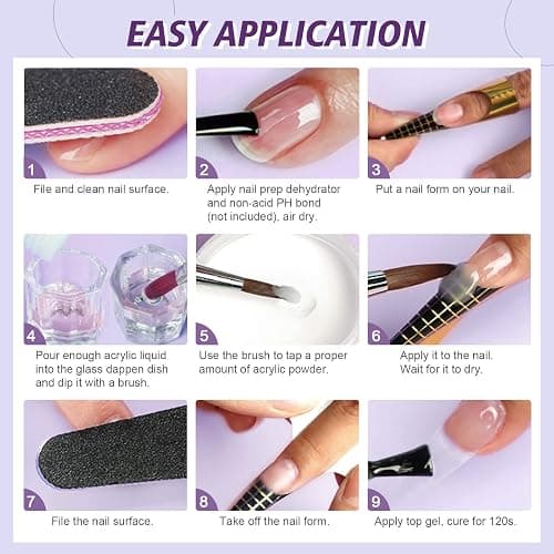 SAVILAND Acrylic Nail Kit Starter Set: Clear Acrylic Powder and Liquid Set With Brush, Forms, Tools for Extension, DIY Home Salon Application - Nail Kit for Beginners with Everything thumbnail 7