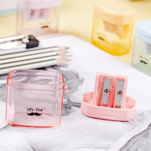 Mr. Pen- Pencil Sharpeners Manual, 4 Pack, Dual Hole, Colorful Handheld Pencil Sharpener, Compatible with Standard and Jumbo Pencils, Snap-on Lid, Stainless Steel Blade, Back to School Supplies thumbnail 8