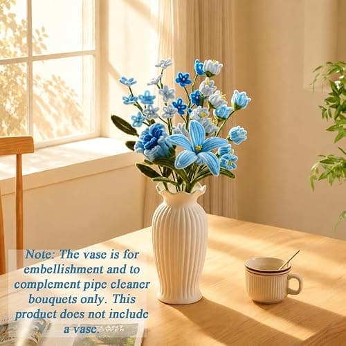 400 Pcs Pipe Cleaner Flower Kit Blue Pipe Cleaners Bulk Craft for DIY | with 5 colors Chenille Stems with Instruction Floral Tape, Ribbon, Flower Centers, and Stems thumbnail 2