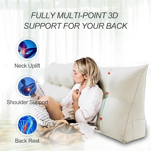 WOWMAX Wedge Pillow Headboard Dorm Headboard Twin XL Bed Wedge Pillow Bolster Pillow for Bed with Removable Cover, 80% Cotton & 20% Linen Blend, Pure White thumbnail 3