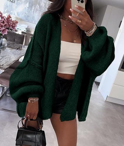 PRETTYGARDEN Womens Oversized Cardigan Sweaters 2025 Fall Long Lantern Sleeve Knit Open Front Lightweight Sweater thumbnail 7