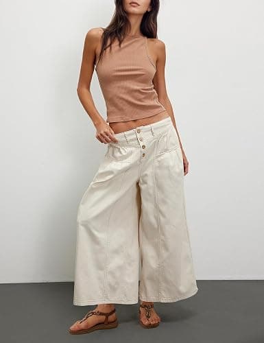 Lentta Women's Wide Leg Jeans Mid Rise Trousers Elastic Waist Button Pleated Demin Pants with Pockets thumbnail 3