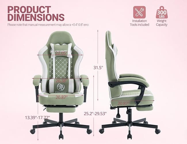 Mistpeople Gaming Chair, Ergonomic High Back Computer Chair with Footrest, Lumbar Support & Pocket Spring Cushion, Comfortable Swivel Home Office Desk Chair for Adults thumbnail 3