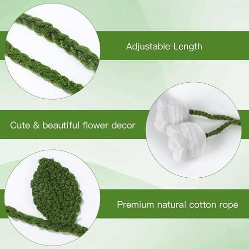 OCIOLI 2 Pack Boho Handmade Flower Curtain Tiebacks Curtain Holdbacks - No Drill Rope Curtain Holder, Drapery Holdback Decorative Pull Backs for Nursery & Bedroom Decor (2, Lily of The Valley) thumbnail 6