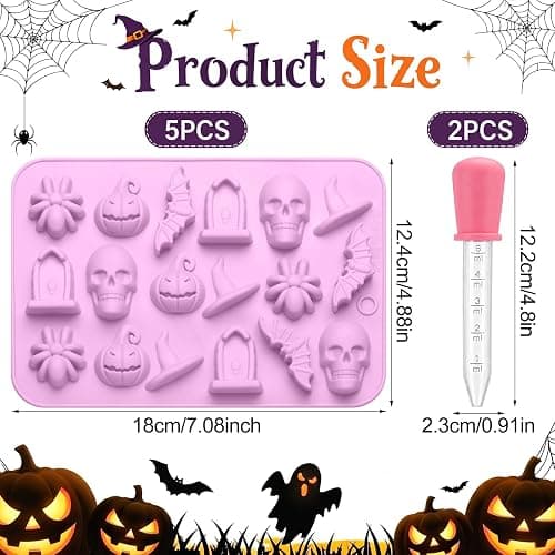 Sliner Halloween 5 Pcs Candy Molds Silicone 3D Chocolate Molds 18-cavities for Chocolate Gummies Cupcake Jelly Muffin Cookie Dessert Baking Ice Cube Soap Making (7.09 x 4.88 Inches) thumbnail 3