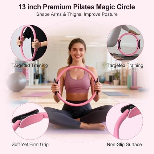 Pilates Kit, Home Pilates Workout Kit for Women, Pilates Equipment with Pilates Ring and Ball, Yoga Block & 5 Resistance Bands, Ankle Weights, Sliders & Grip Socks, Workout Guide Included thumbnail 3
