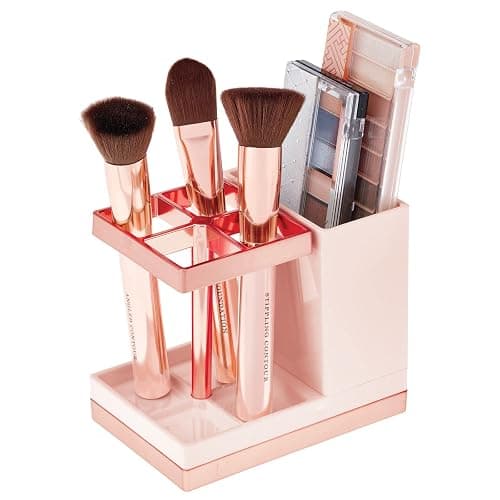 mDesign Plastic Toothbrush and Toothpaste Storage Organizer Holder - Home Decor for Bathroom Countertop - Holds Toiletries and Beauty Accessories - Lumiere Collection, Light Pink/Rose Gold thumbnail 2