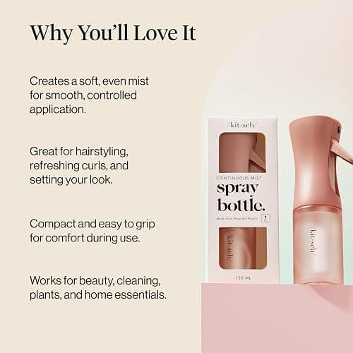 Kitsch Continuous Spray Bottle for Hair – Fine Mist Water Mister & Water Spray Bottle – Recycled Hair Spray Bottle – Spray Bottles for Cleaning, Styling, Plants & More – Terracotta, 150ml thumbnail 5
