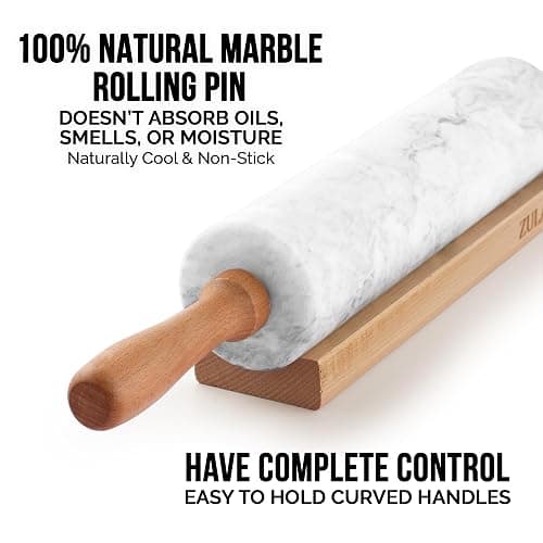 Zulay Kitchen 17-Inch Marble Rolling Pin With Stand - Polished Marble Rolling Pins For Baking With Long Beechwood Handle - Non-stick Roller Pin For Baking Pastries, Bread & Pizza thumbnail 5