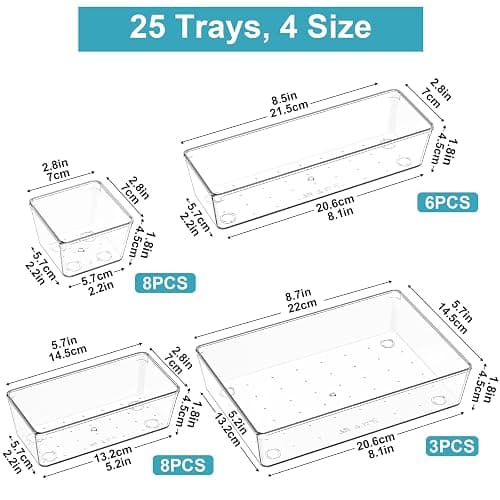 Radikor Schubladeneinsatz Schubladen Organizer -25 Stück Schminktisch Organizer in 4 Größen, Drawer Organizer, Make Up Organizer, Schubladen Ordnungssystem für Schreibtisch, Büro, Küchen, Bad thumbnail 3