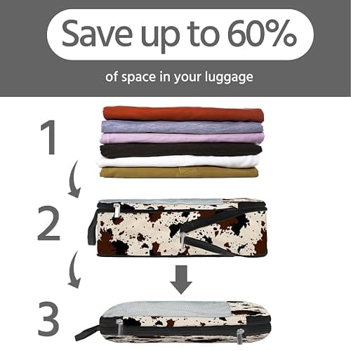 7 Pcs Compression Packing Cubes for Travel, Waterproof Suitcase Luggage Backpack Organizer with Toiletry Bag Travel Essentials for Women/Men-Cow Print thumbnail 6