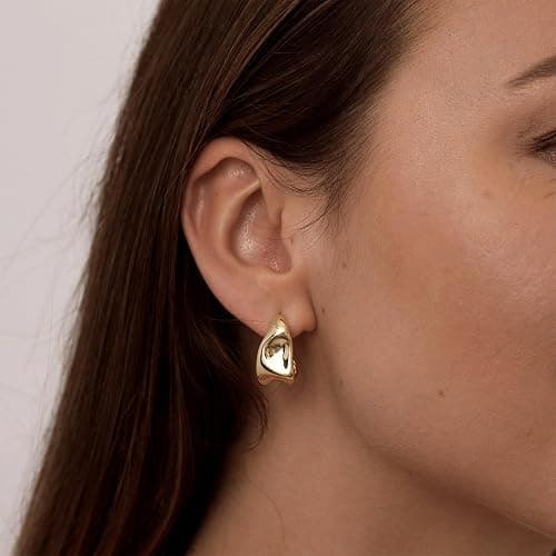 Kyerlyn Chunky Gold Earrings for Women, 14K Gold/Silver Plated Statement Geometric Dangle Drop Earrings Chunky Trendy Knot Stud Hypoallergenic Fashion Jewelry Gift thumbnail 3