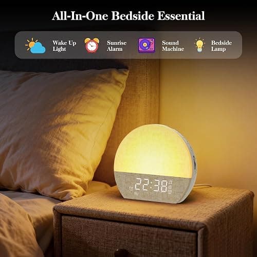 Wake Up Light Sunrise Alarm Clock,Alarm Clocks Bedside with Dual Alarms | 30 Soothing Sound Machine, Digital Alarm Clock for Kids with 7 Colors Dimmer Night Light &Timer for Heavy Sleepers Bedroom thumbnail 8