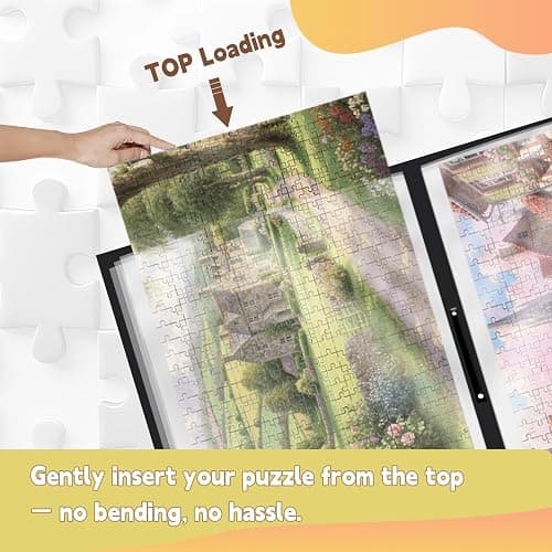Puzzle Storage Folder for 1500pcs with Labeling Tabs & Name Card Pocket, Portable Puzzle Keeper,Jigsaws with Handle,32.6 * 25.2in(Inner Page), Black thumbnail 6