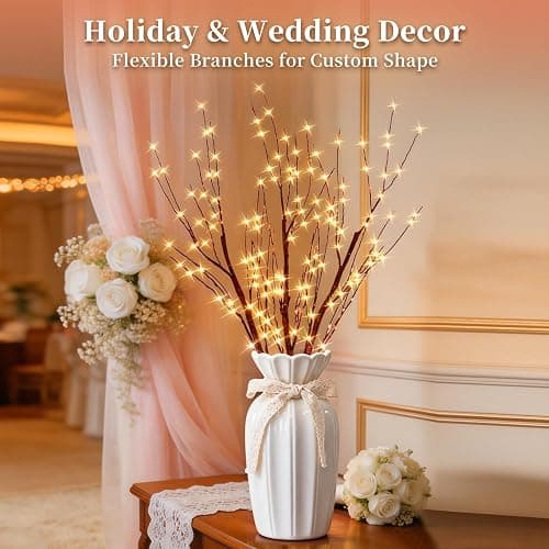 Lighted Brown Branches Lights Plug in with Timer 33IN 180 LED Lights, Twinkling Light Up Tree, DIY Flexible Willow Branches for Christmas Room Vase Decoration,Bedroom, Wedding, Party(Vase Excluded) thumbnail 7