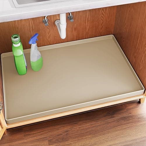 FLATO Waterproof Under Sink Mat 31" x 22" Shelf Liner for Kitchen and Bathroom, Cabinet Protector, Organizers and Storage, Flexible Silicone Drip Tray - Image 1