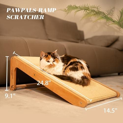 CHEERHOME PETS Sisal Cat Scratcher Ramp for Indoor Cats, 24.8" L Shape Scratching Post Climbing Vertical Cat Scratch Pad, Solid Wooden Cat Furniture(Medium) thumbnail 6