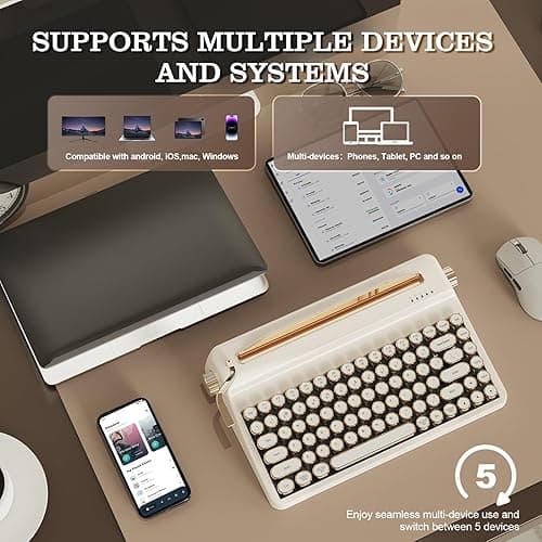 YUNZII QL75 Wireless Typewriter Hot Swap Retro Mechanical Keyboard,Punk Round Keycaps,RGB Backlit QMK/VIA Programmable, Multi-Device Keyboard with 2.4GHz/Type-C/BT5.0 (White, Cocoa Cream V2 Switch) thumbnail 5