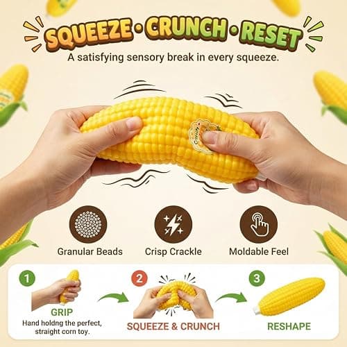 Crunchy Corn Squishy ASMR Sensory Fidget Toy, Realistic Fake Corn Squishy | Block-Filled Soft Squeeze Stress Relief Toy, Popcorn Squishy & Candy Corn Desk Decor Party Favor for Adults & Teens thumbnail 4