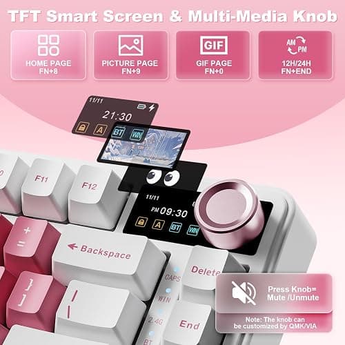 YUNZII B75 PRO MAX QMK/VIA Wireless Mechanical Keyboard,75% Layout with Screen and Knob,Custom Hot Swap Gasket,Creamy Pre-lubed Switches,Bluetooth/Type-C/2.4G for Win/Mac (White Heart,Candy Switch) thumbnail 3
