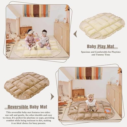 5-in-1 Plush Baby Play Gym, Baby Play Mats, Convertible Baby Gym with Pillow, Tummy time mat, 6 Sensory Toys, Baby Activity Center from Newborn to Toddler, Pet Bed, Cat & Dog Bed, Ball Pit, Cream thumbnail 4