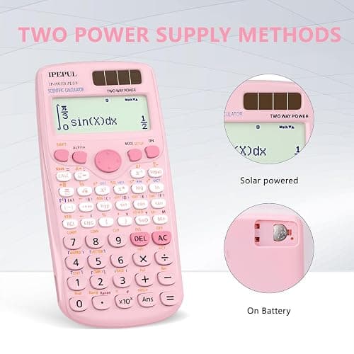 Scientific Calculators, IPepul Pink Math Calculator with 417 Function | Solar Battery Power and 4-Line Display, School Supplies for Middle High College Students Teachers (Pink) thumbnail 6