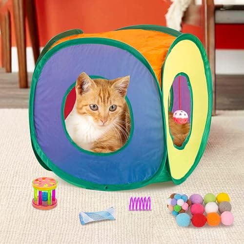Retro Shaw 33 Pcs Cat Toys Set, Interactive Kitten Toys for Indoor Cats Kitty with Collapsible Play Tunnel Tent, Feather Teaser Wand Bell Balls Springs Mouse Toys for Boredom Relief & Exercise thumbnail 5