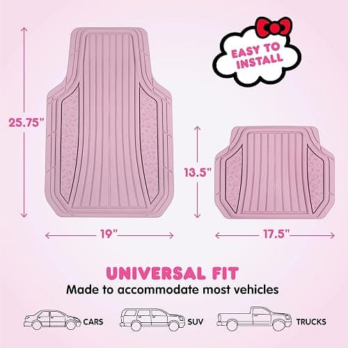 Hello Kitty Car Mats 4pc Floor Mats for Cars Trucks SUVs Pink Car Floor Mats for Women Men Accessories Rubber Heavy Duty Cute Non-Slip Always Front Rear Hello Kitty Cars Accessories Pink thumbnail 3
