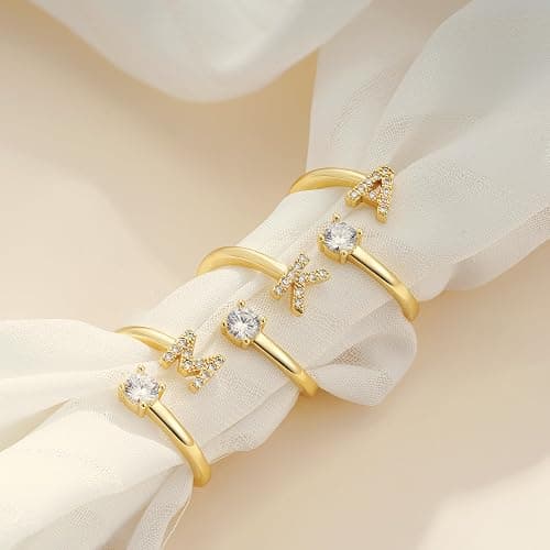 Eaciy Gold Rings for Girls Women - Dainty 14K Gold Plated Adjustable Letter Rings Teen Girls Gifts Trendy Stuff Initial Ring Teen Girl Birthday Christmas Gift for Girl Non Tarnish thumbnail 7
