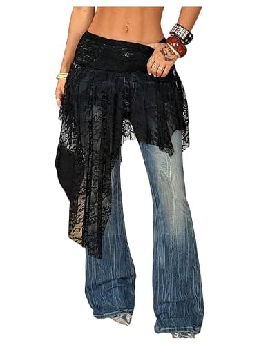 SHENHE Women's Lace Skirt Low Rise Asymmetrical Boho Hip Covering Skirt | Y2k, Fairy, Flowy, Western, See-Through, Vacation, Casual, High Waist - Image 1