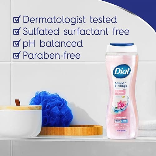 Dial Body Wash, Hydraclean Complex & Vitamin E, Gentle, Leaves Skin Feeling Nourished, Dermatologist-Tested, No Parabens & Sulfates, Pamper & Indulge, Silk & Magnolia, 16 Fl Oz (Pack of 4) thumbnail 4