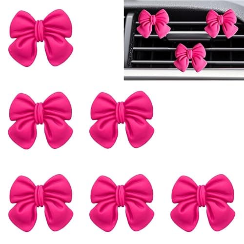 CasaPopz 6 pcs Bow Car Air Vent Clips Coquette Cute Girly Car Decor Accessories Interior Aesthetic Decorations Charm Stuff for Women Girl (Hot Pink) - Image 1