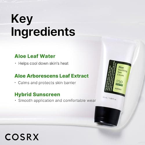 COSRX Aloe Soothing Sun Cream LSF 50, Feuchtigkeitsspendende Sonnencreme mit Aloe Vera, für alle Hauttypen, Gesicht & Körper, Korean Skincare thumbnail 4