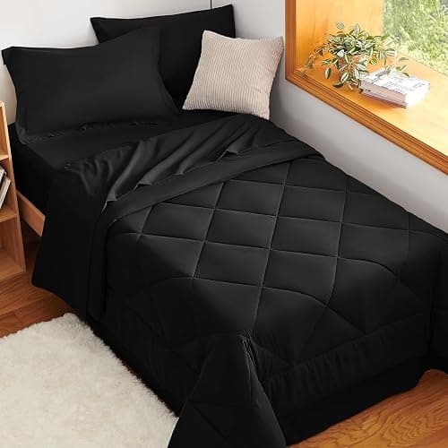 CozyLux Twin XL Comforter Set Black - 5 Pieces Twin Extra Long Bed in a Bag for College Dorm, All Season Bedding Set for Girls and Boys, Soft Bed Set with Comforter, Sheets, Pillowcase & Sham thumbnail 5