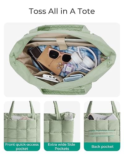 BAGSMART Expandable Tote Bag for Women, Puffer Work Tote Handbag, Quilted Carry On Bag for Travel Gym thumbnail 4