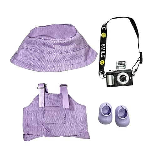 17cm Light Purple Outfit Set (Doll Not Included) - Bucket Hat, Overalls Shorts, Mini Camera & Shoes, Cute Style for 17cm Doll Dress-up(Purple SC) thumbnail 3