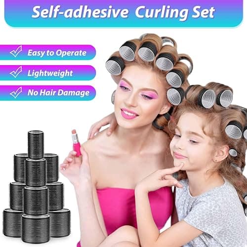 Hair Curlers Set with 24 Rollers (6 Jumbo, 6 Large, 6 Medium, 6 Small) and 24 Clips for All Hair Lengths (Black) thumbnail 5