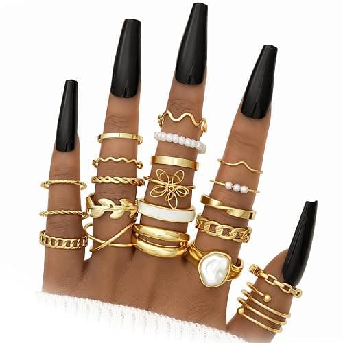 YEEZII 25 Pcs Gold Knuckle Rings Set for Women, Cute Stackable Finger Midi Rings, Dainty Gold Chunky Stacking Statement Womens ring pack - Image 1