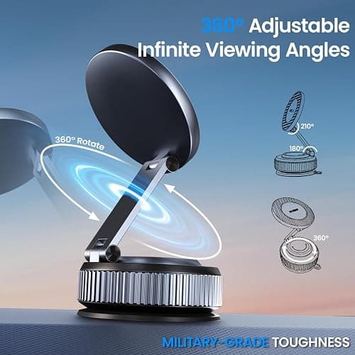 BEEGROW Magnetic Car Phone Holder for Magsafe, Alloy 360° Folding Cell Car Phone Mount with Ultra Stable Suction Cup and Reusable Gel, Dashboard Windshield Stand for iPhone 17-12 Android Pixel Samsung thumbnail 5