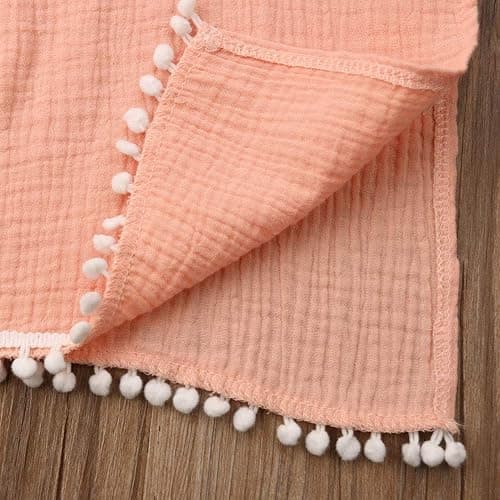 KMBANGI Toddler Kids Baby Girls Boys Summer Clothes Hooded Swim Suit Cover Ups with Pom Poms Cotton Cloak - 1-2T - Pink thumbnail 7