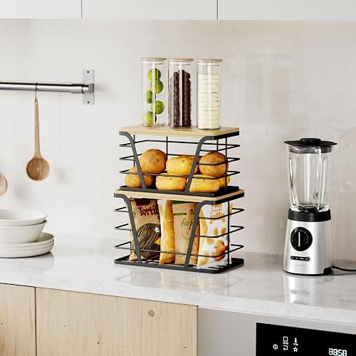 TIDIIABODE 2 Pack Stackable Storage Laundry Kitchen Organizers, Wall Mount Trash Bag Holder with Bamboo Top and Garbage Bag Dispenser No Drill thumbnail 4